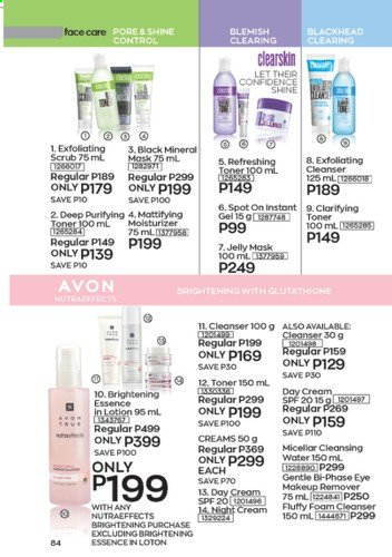 Avon offer  - 1.9.2021 - 30.9.2021 - Sales products - jelly, Avon, cleanser, day cream, moisturizer, night cream, Nutra Effects, body lotion, makeup remover, toner. Page 84.