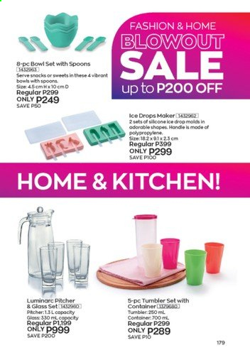 thumbnail - Avon offer  - 1.9.2021 - 30.9.2021 - Sales products - bowl, bowl set, container, pitcher, spoon, tumbler. Page 179.