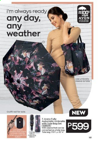 thumbnail - Avon offer  - 1.9.2021 - 30.9.2021 - Sales products - Avon, tote, umbrella. Page 191.