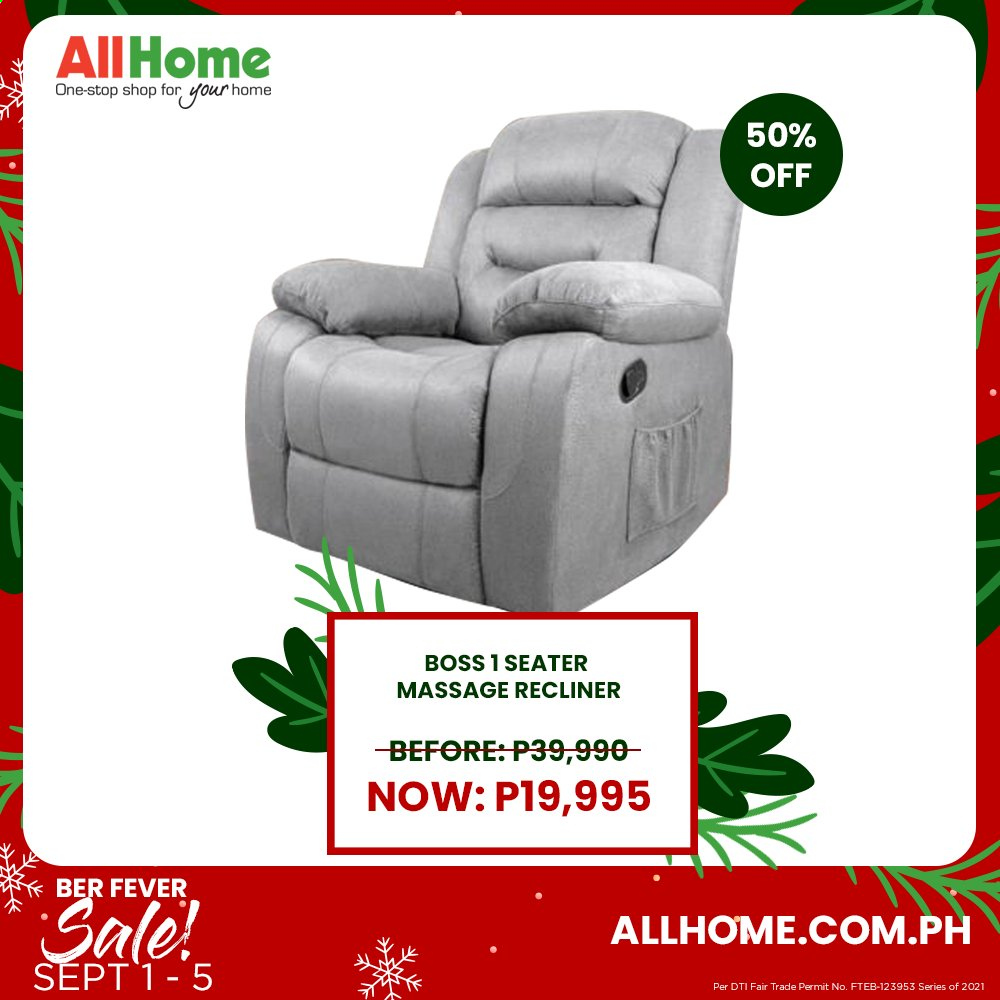AllHome offer  - 1.9.2021 - 5.9.2021 - Sales products - recliner chair. Page 12.