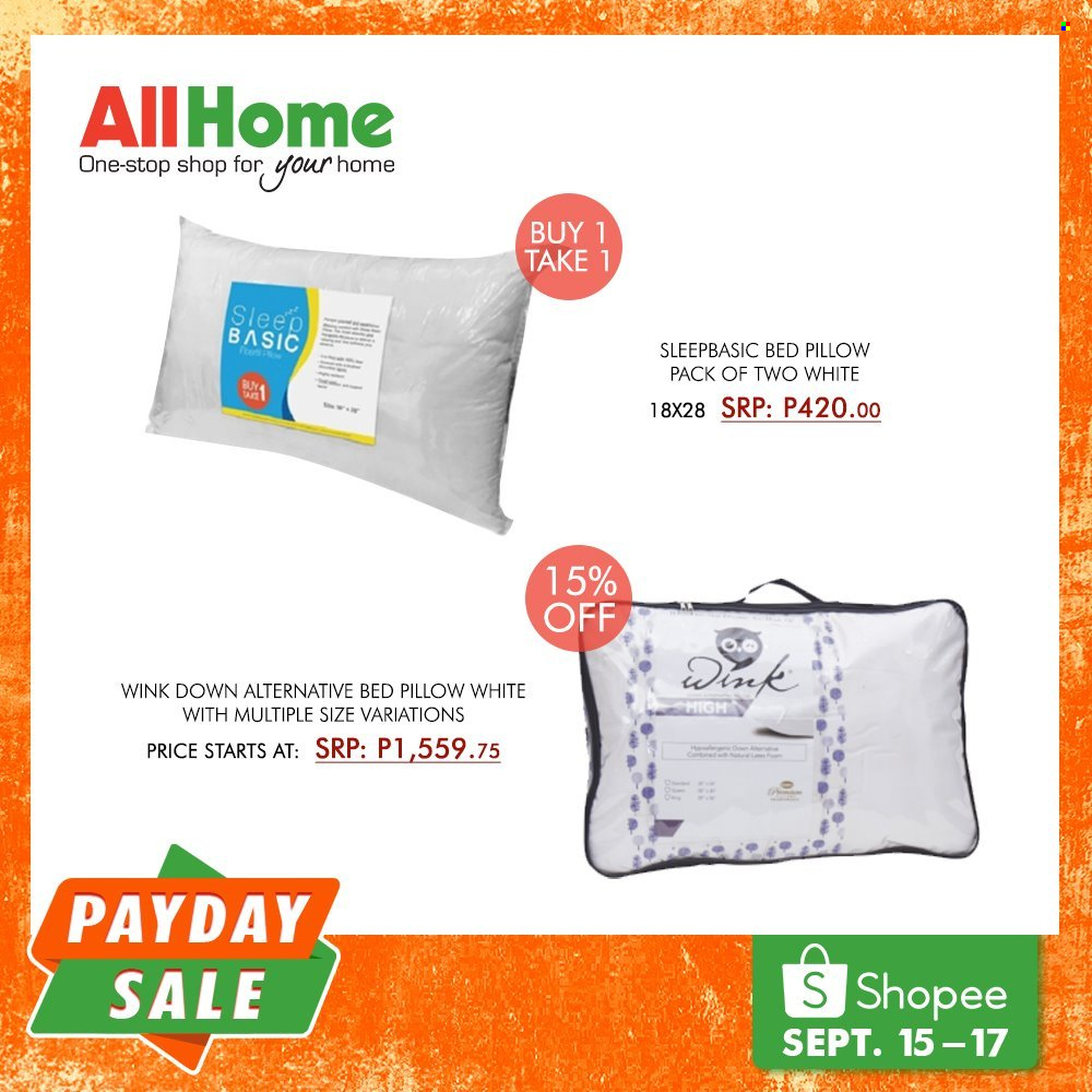 thumbnail - AllHome offer  - 15.9.2021 - 17.9.2021 - Sales products - pillow, bed. Page 14.