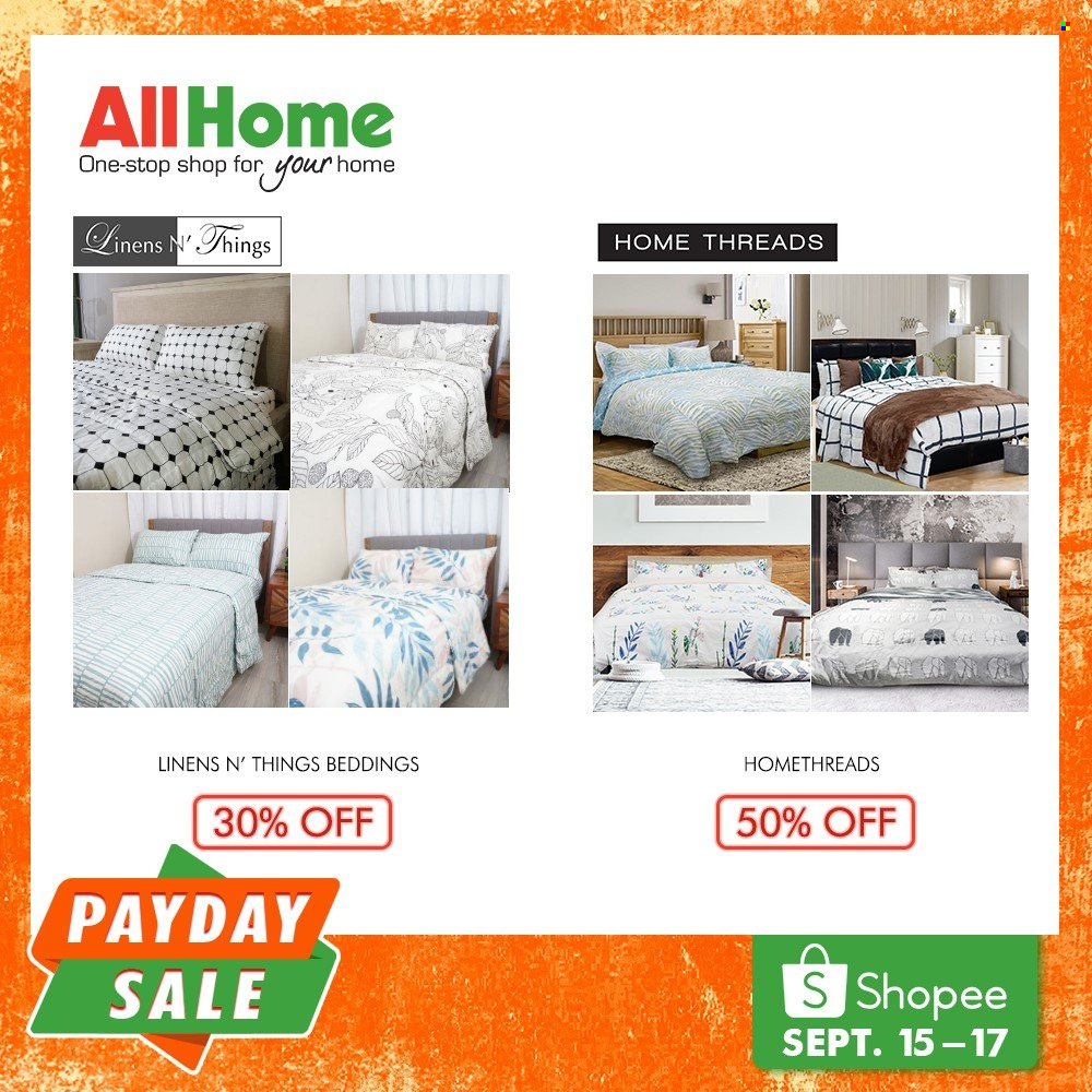 AllHome offer  - 15.9.2021 - 17.9.2021 - Sales products - linens. Page 15.