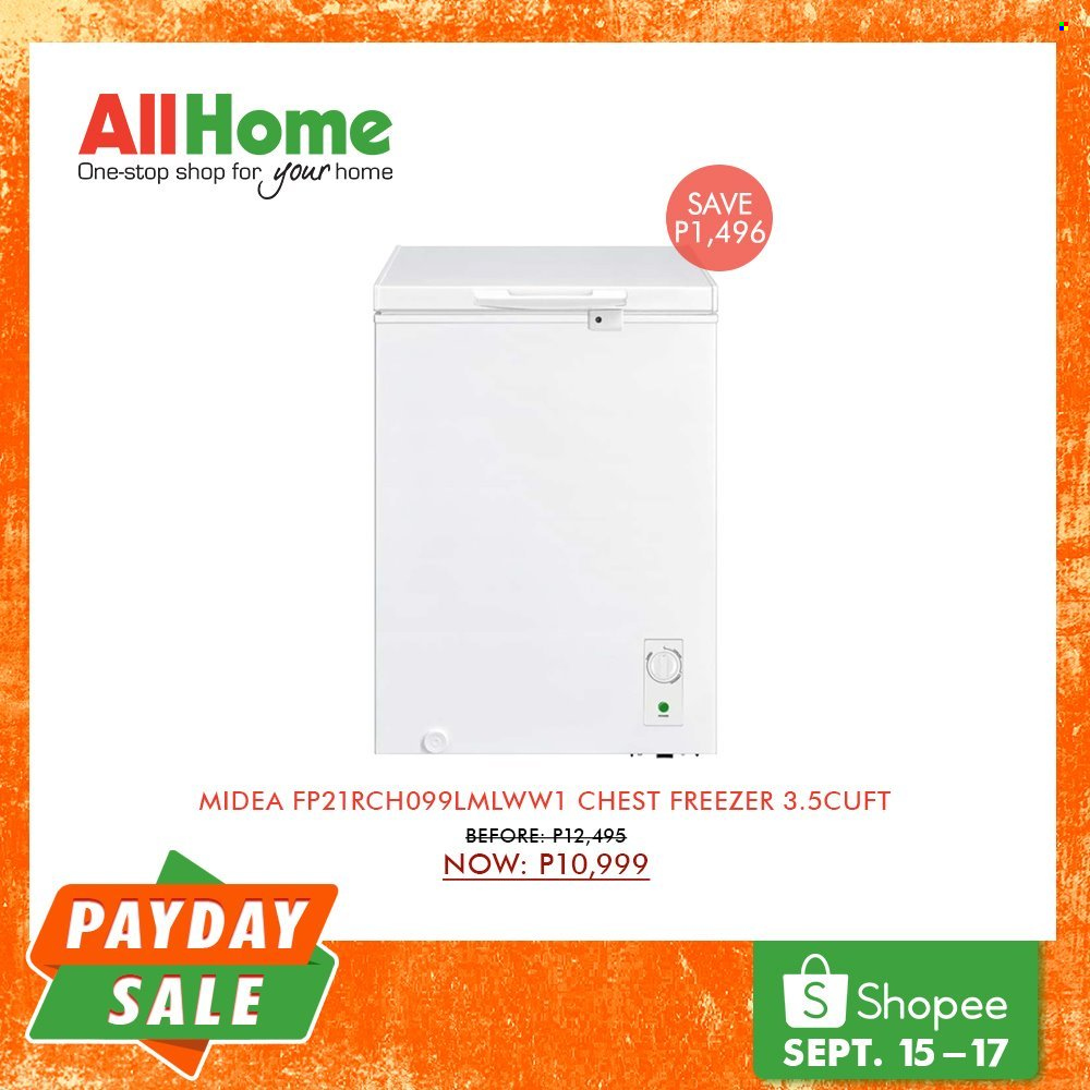 AllHome offer  - 15.9.2021 - 17.9.2021 - Sales products - Midea, freezer, chest freezer. Page 16.