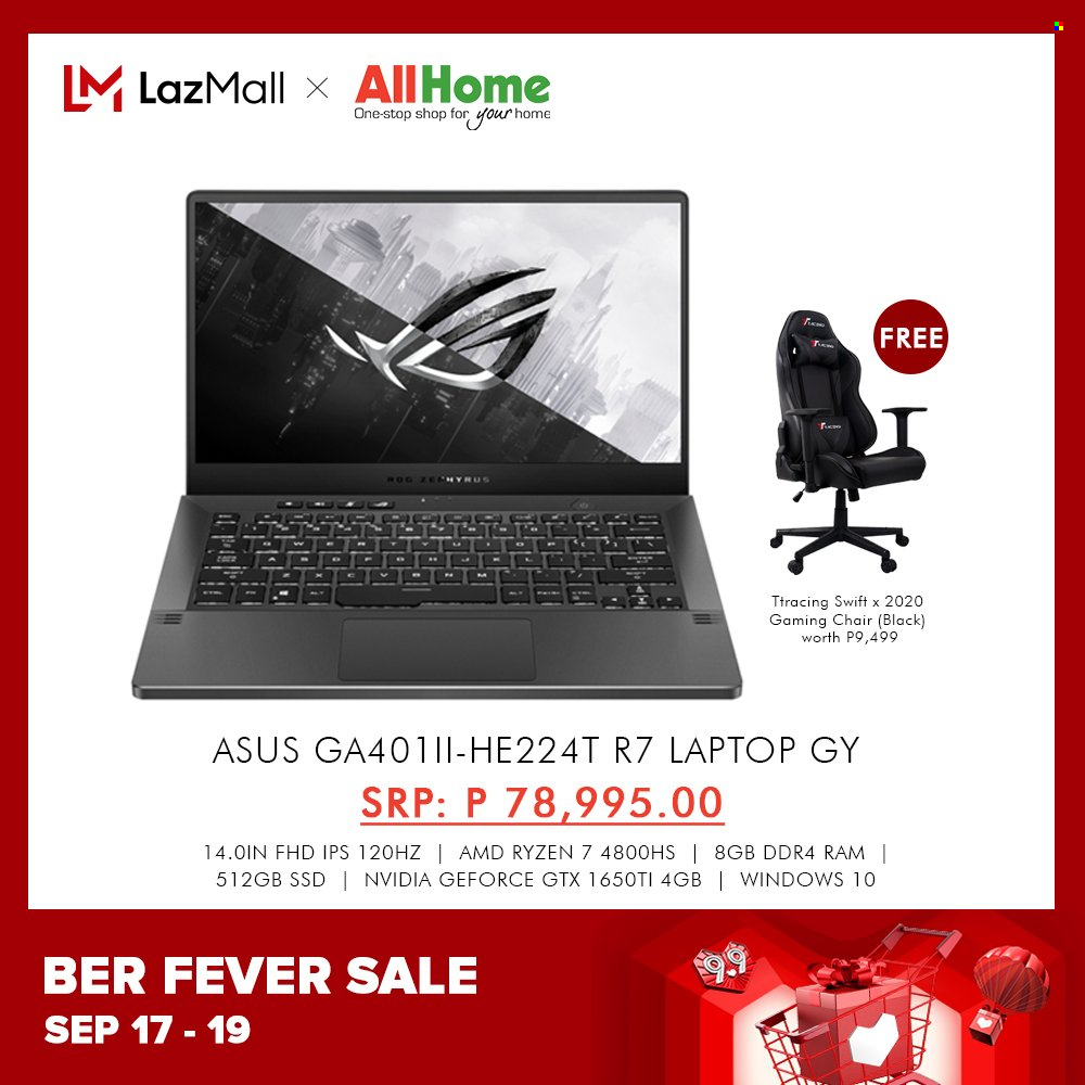 AllHome offer  - 17.9.2021 - 19.9.2021 - Sales products - Asus, laptop, chair, gaming chair. Page 3.