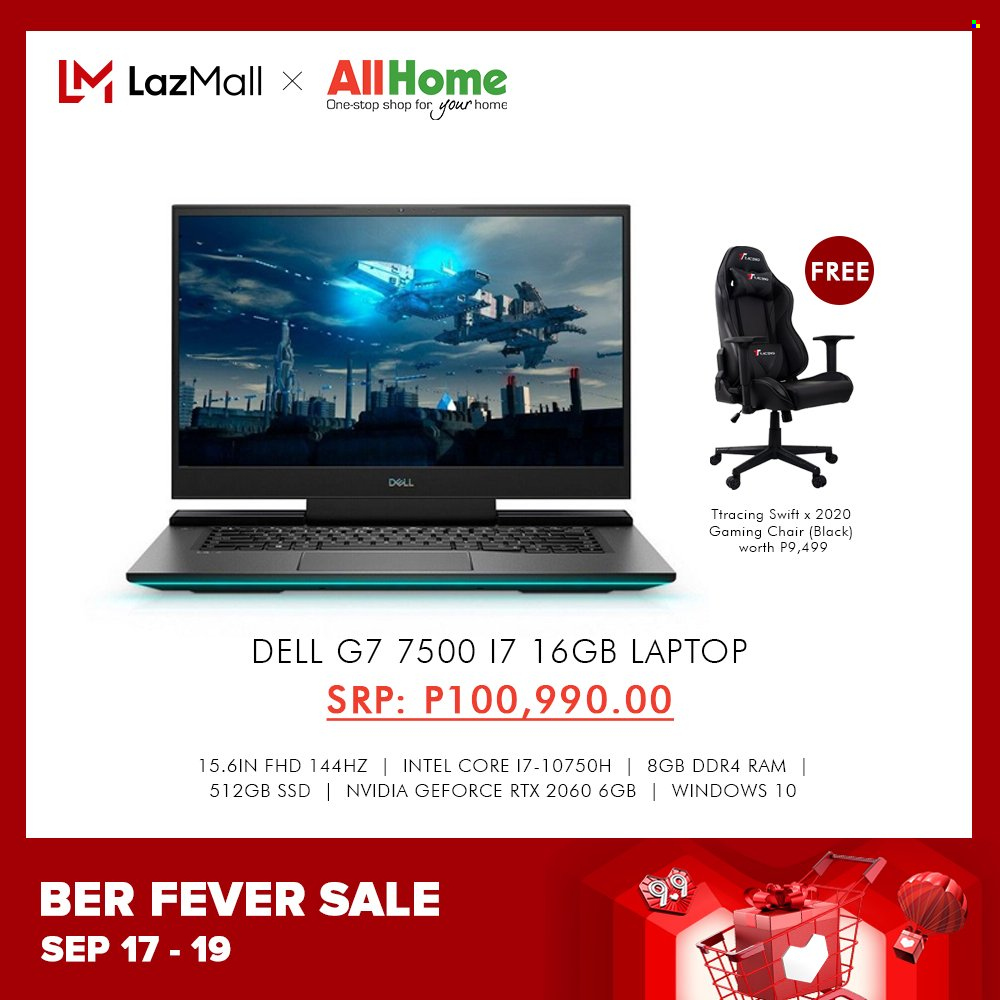 AllHome offer  - 17.9.2021 - 19.9.2021 - Sales products - Dell, laptop, Intel, chair, gaming chair. Page 5.