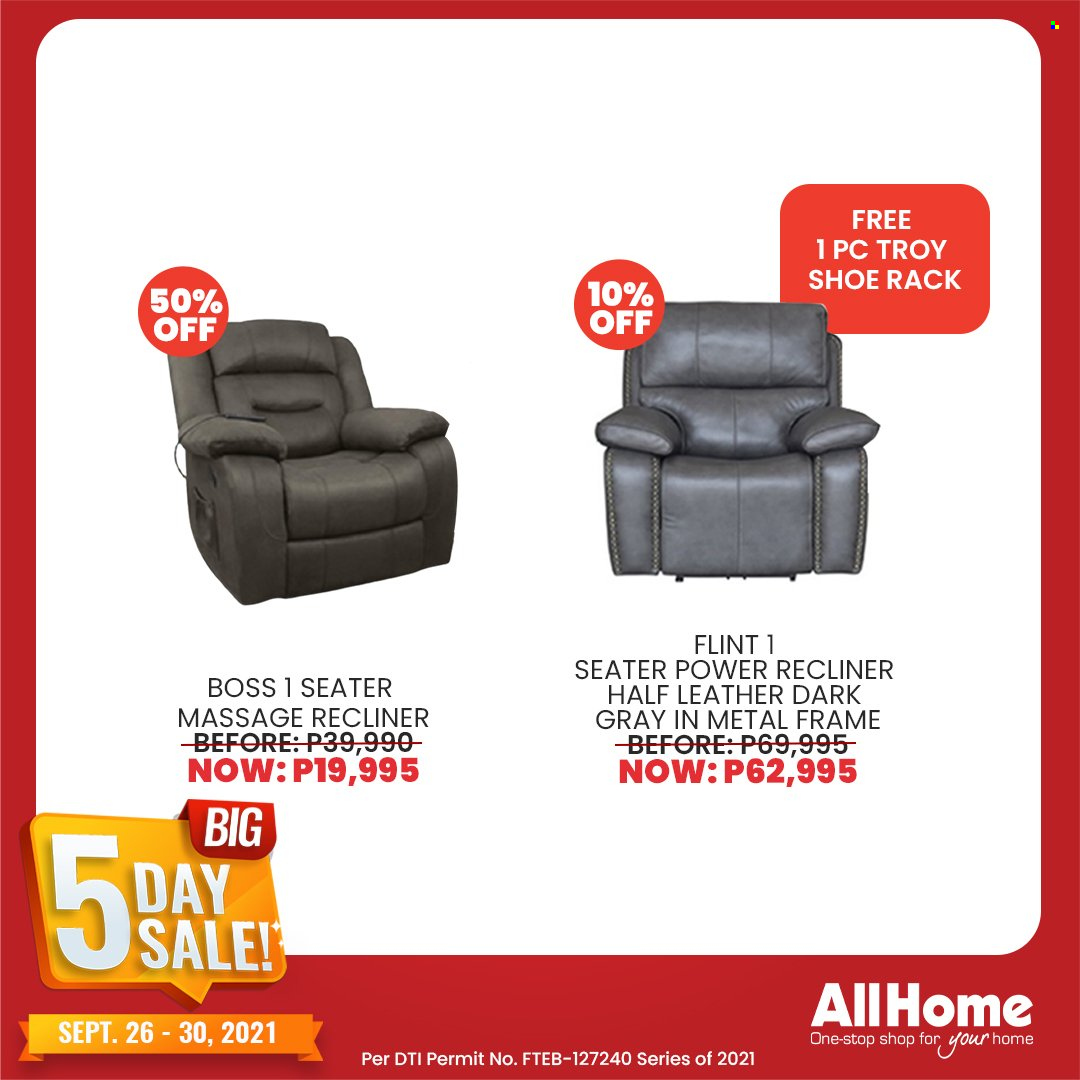 AllHome offer  - 26.9.2021 - 30.9.2021 - Sales products - recliner chair, shoe rack, metal frame. Page 8.