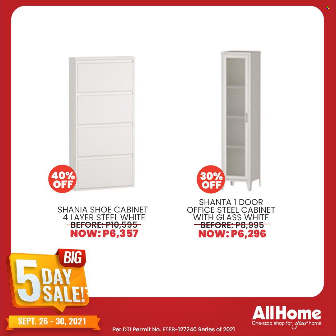 AllHome offer  - 26.9.2021 - 30.9.2021 - Sales products - cabinet, shoe cabinet, door. Page 10.