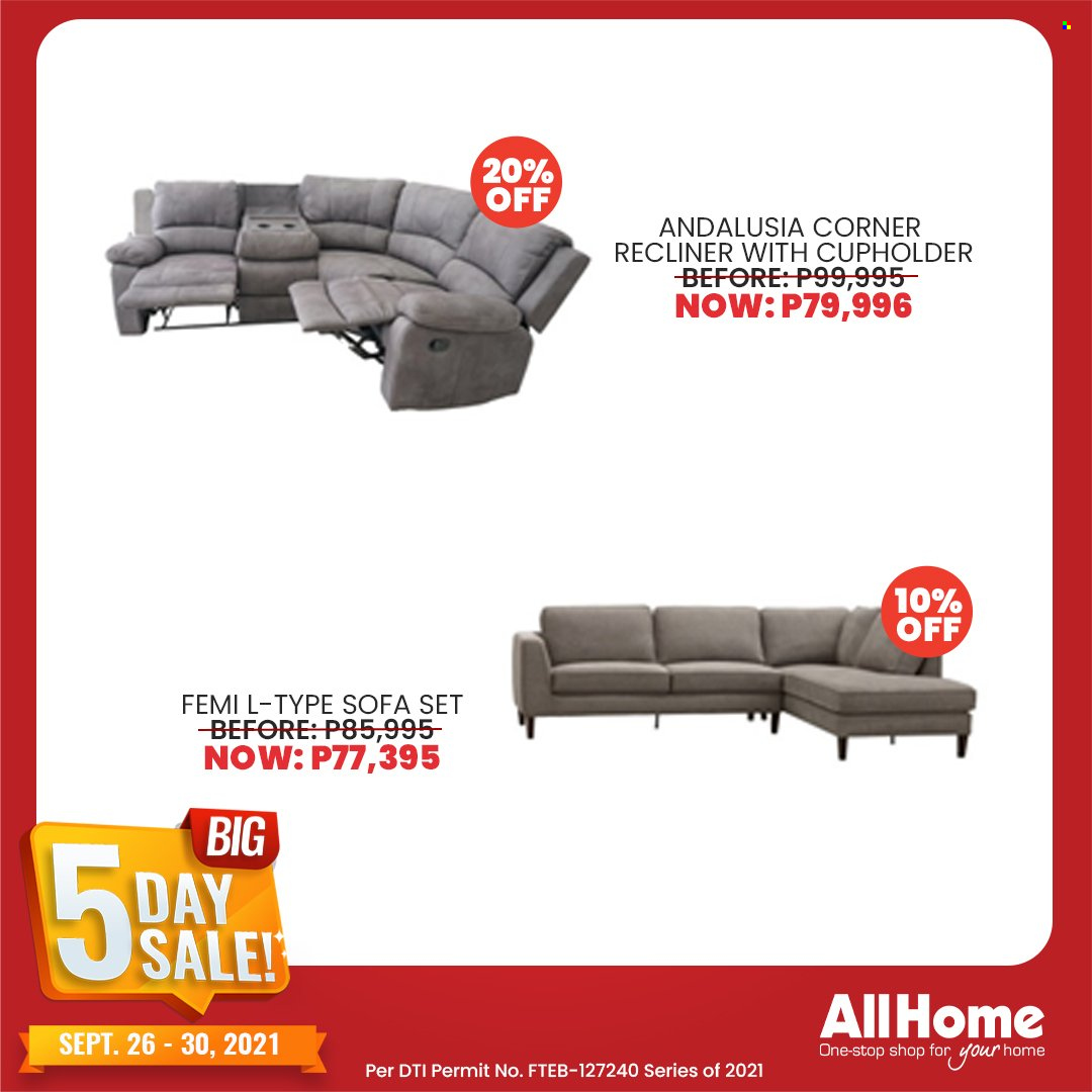 thumbnail - AllHome offer  - 26.9.2021 - 30.9.2021 - Sales products - sofa, recliner chair. Page 14.