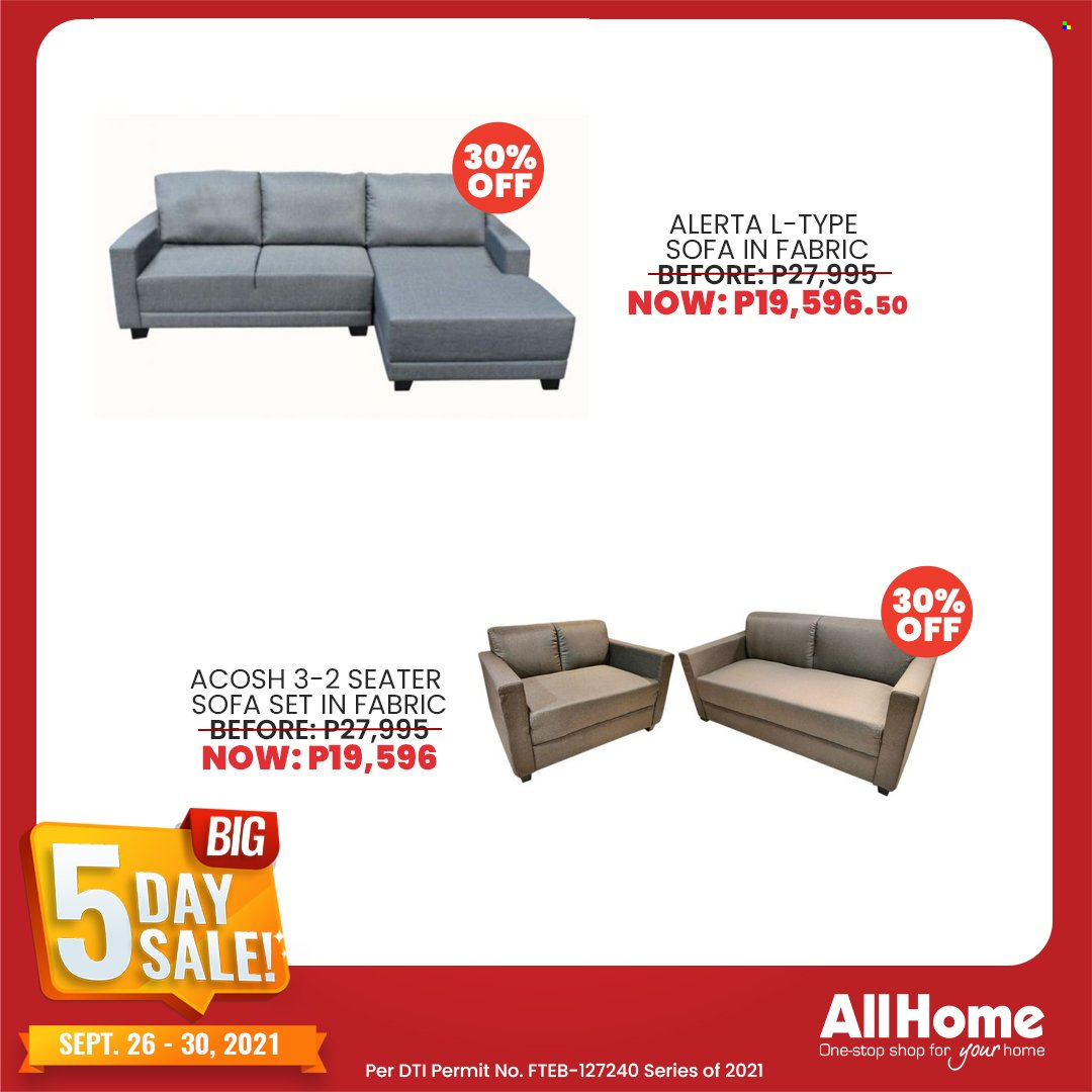 thumbnail - AllHome offer  - 26.9.2021 - 30.9.2021 - Sales products - sofa. Page 15.