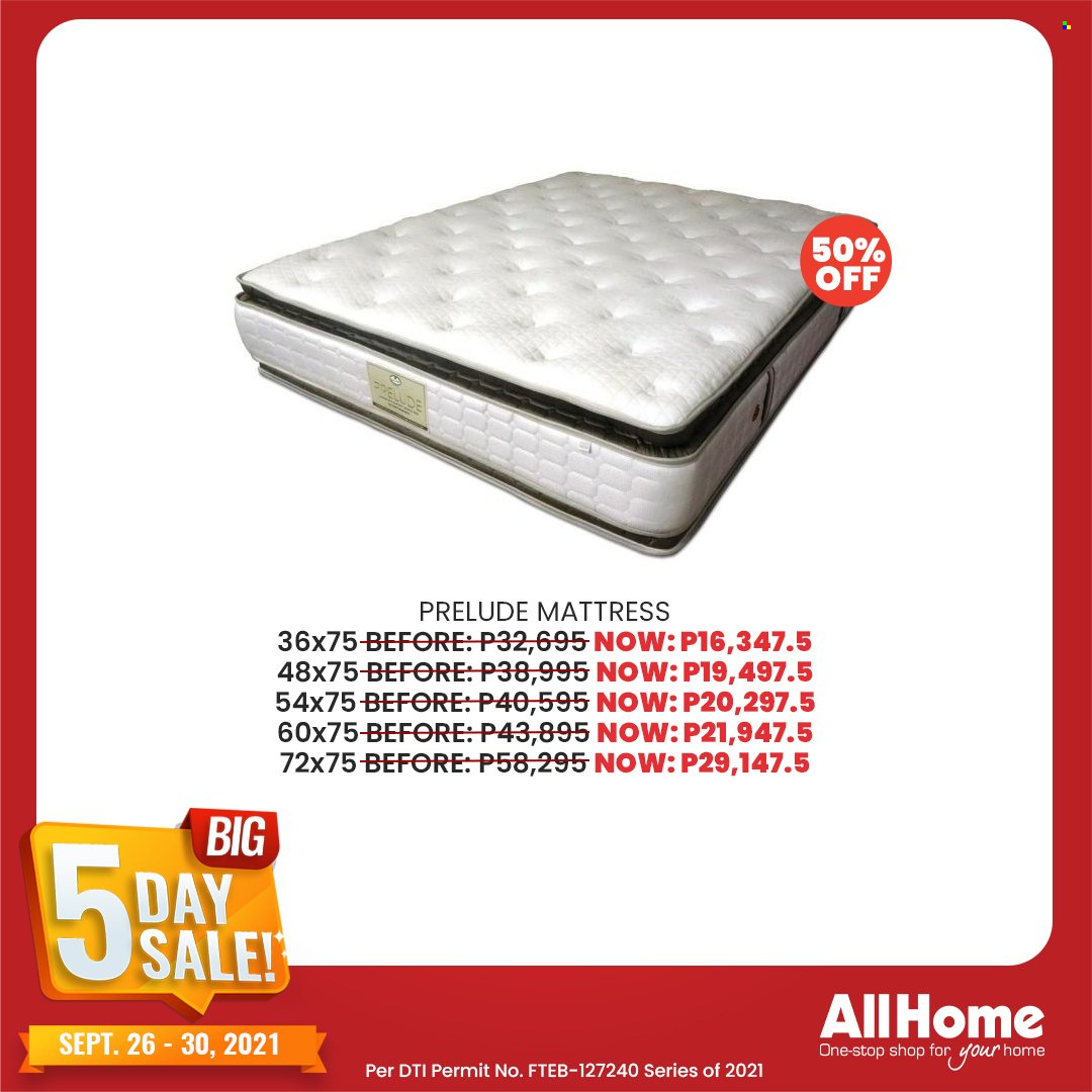 thumbnail - AllHome offer  - 26.9.2021 - 30.9.2021 - Sales products - mattress. Page 16.