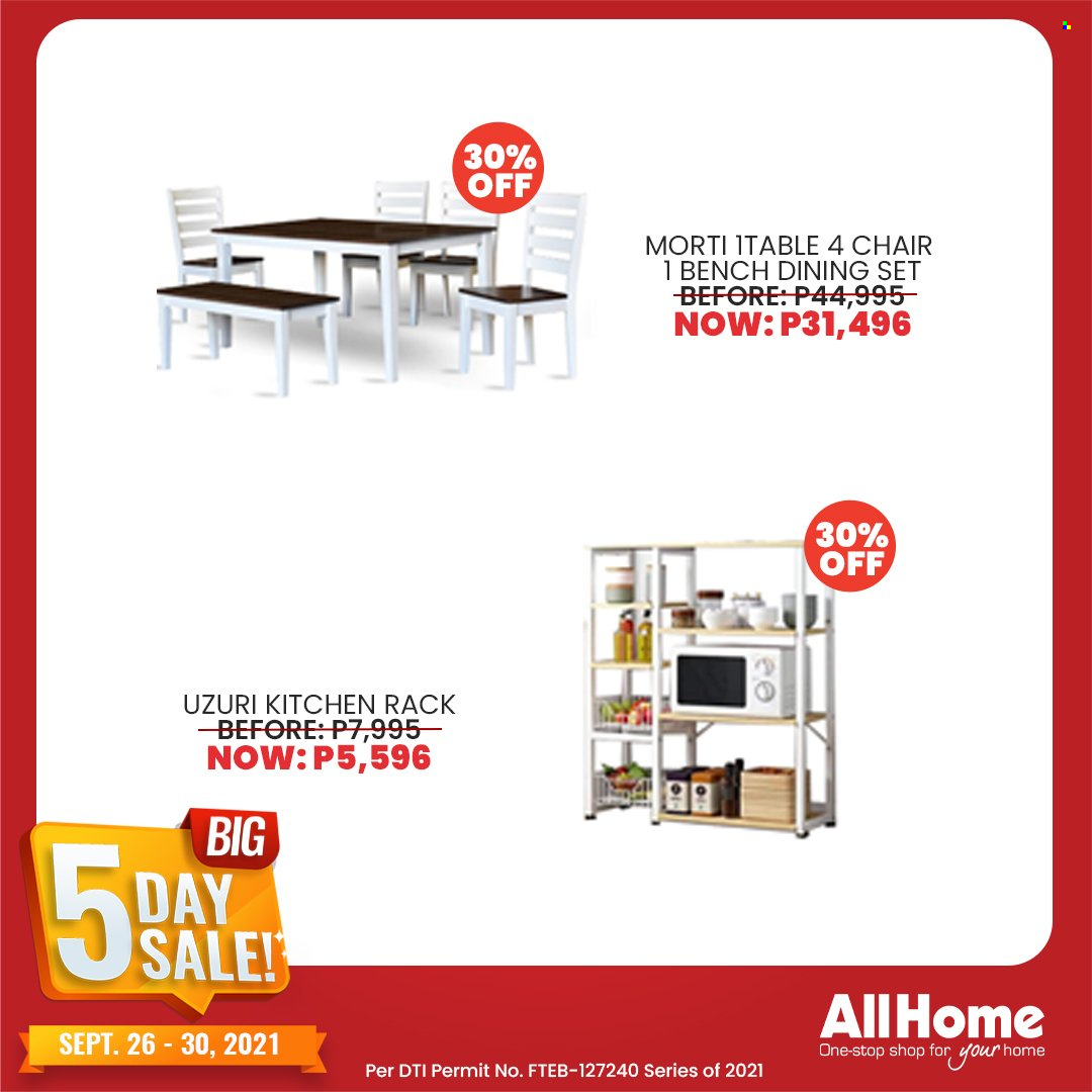 thumbnail - AllHome offer  - 26.9.2021 - 30.9.2021 - Sales products - dining set, chair, bench. Page 17.