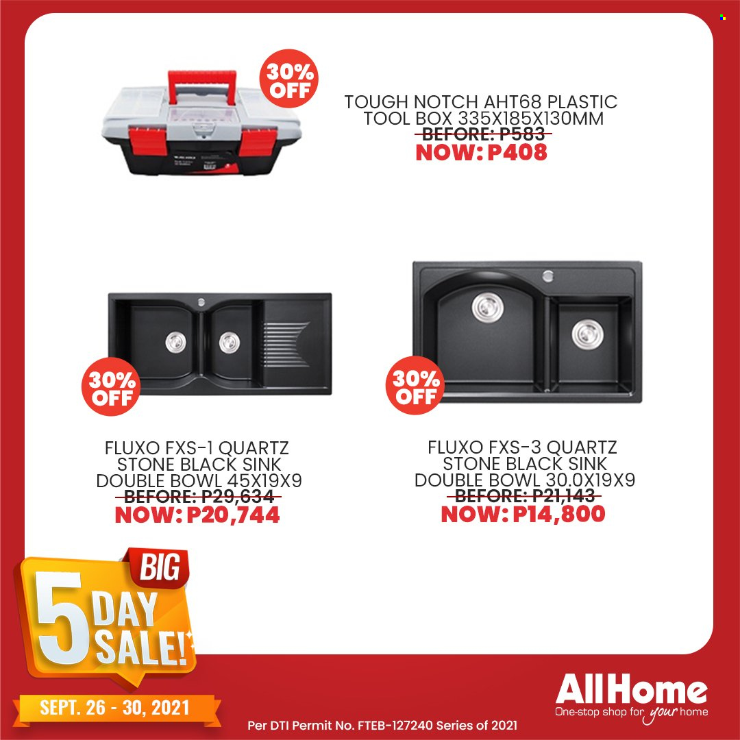 AllHome offer  - 26.9.2021 - 30.9.2021 - Sales products - bowl, sink, tool box. Page 27.