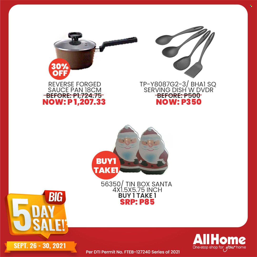 thumbnail - AllHome offer  - 26.9.2021 - 30.9.2021 - Sales products - pan, saucepan. Page 31.