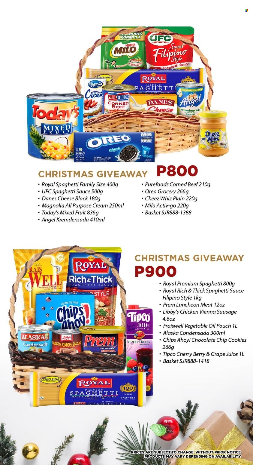 thumbnail - Puregold offer  - Sales products - spaghetti, sauce, spaghetti sauce, sausage, vienna sausage, lunch meat, cheese, Oreo, Milo, cookies, Nestlé, Chips Ahoy!, chips, corned beef, vegetable oil, oil, juice, mixer. Page 2.