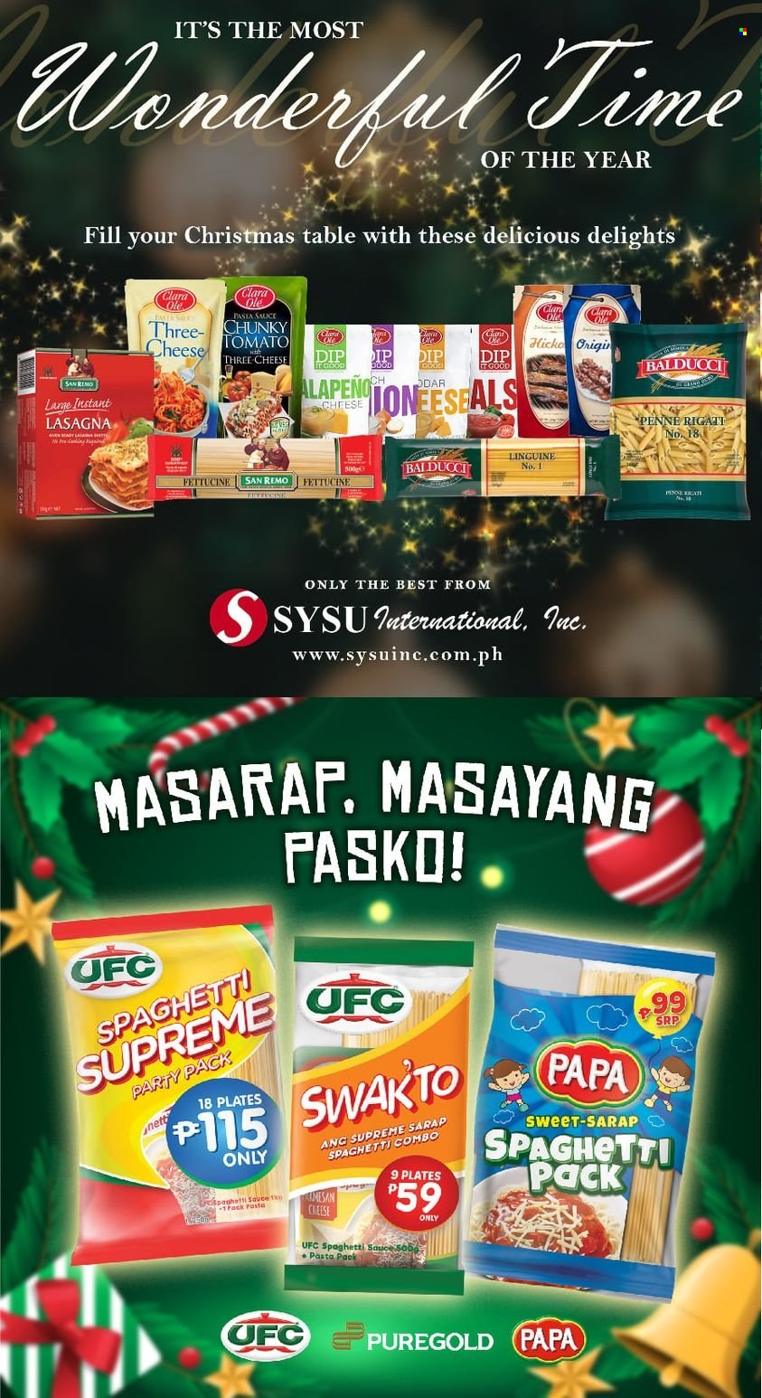 thumbnail - Puregold offer  - Sales products - spaghetti, sauce, lasagna meal, spaghetti sauce, cheese, dip, penne, plate, table. Page 7.