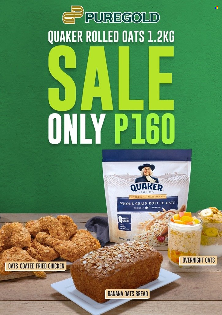 thumbnail - Puregold offer  - 30.9.2021 - 31.10.2021 - Sales products - fried chicken, Quaker, rolled oats. Page 1.