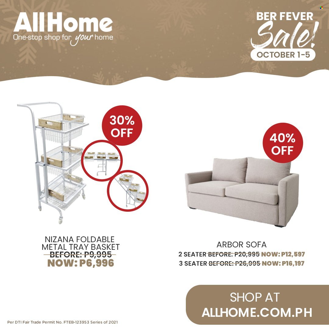 AllHome offer  - 1.10.2021 - 5.10.2021 - Sales products - basket, tray, sofa. Page 9.