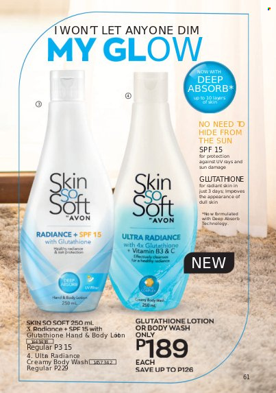 thumbnail - Avon offer  - 1.10.2021 - 31.10.2021 - Sales products - body wash, Avon, Skin So Soft, body lotion. Page 61.