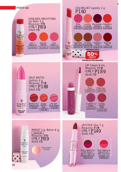 thumbnail - Avon offer  - 1.10.2021 - 31.10.2021 - Sales products - Avon, lip balm, lipstick, shades. Page 96.