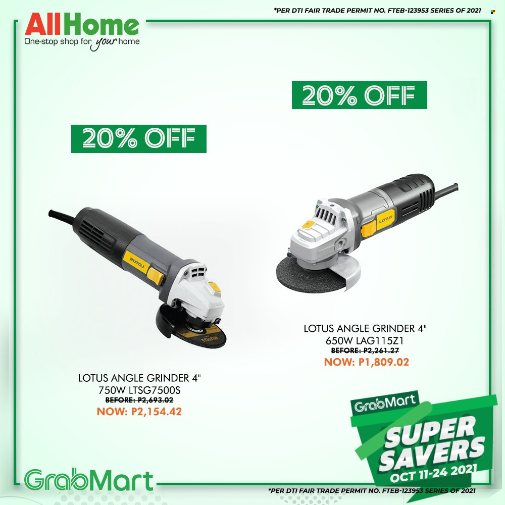 AllHome offer  - 11.10.2021 - 24.10.2021 - Sales products - Lotus, grinder, angle grinder. Page 6.