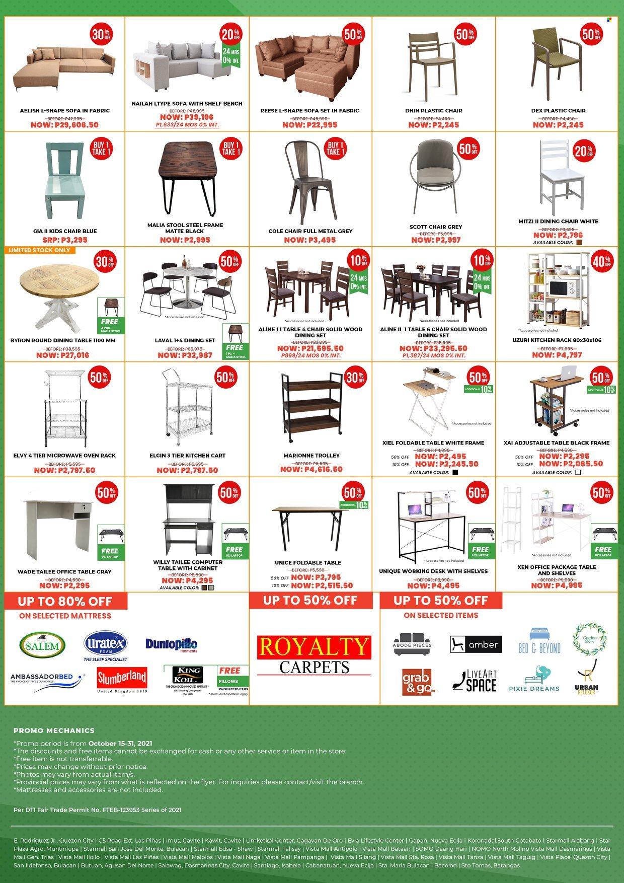 AllHome offer  - 15.10.2021 - 31.10.2021 - Sales products - Scott, trolley, chair pad, pillow, Moments, laptop, computer, oven, microwave oven, cabinet, kitchen cart, dining set, dining table, table, stool, chair, dining chair, sofa, bed, mattress, cart. Page 2.