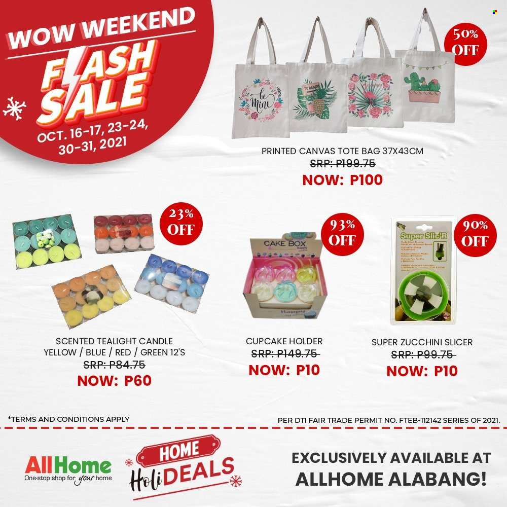 AllHome offer  - 16.10.2021 - 31.10.2021 - Sales products - Holder, slicer, candle, tealight, tote, bag, tote bag, canvas. Page 10.