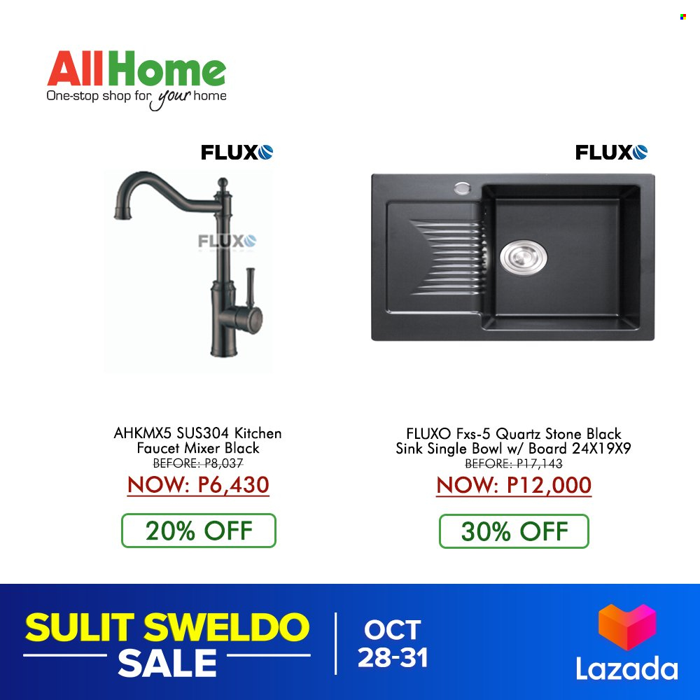 AllHome offer  - 28.10.2021 - 31.10.2021 - Sales products - faucet, bowl, mixer, sink. Page 30.