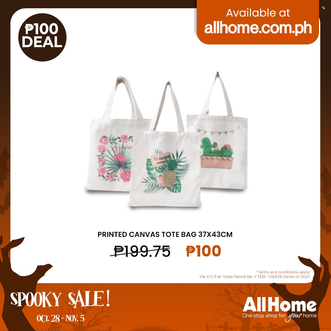 AllHome offer  - 28.10.2021 - 5.11.2021 - Sales products - canvas, tote, bag, tote bag. Page 22.