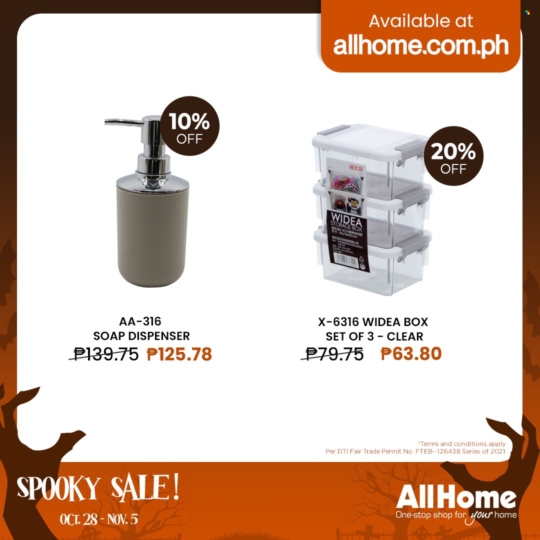 AllHome offer  - 28.10.2021 - 5.11.2021 - Sales products - soap dispenser, dispenser, storage box. Page 31.