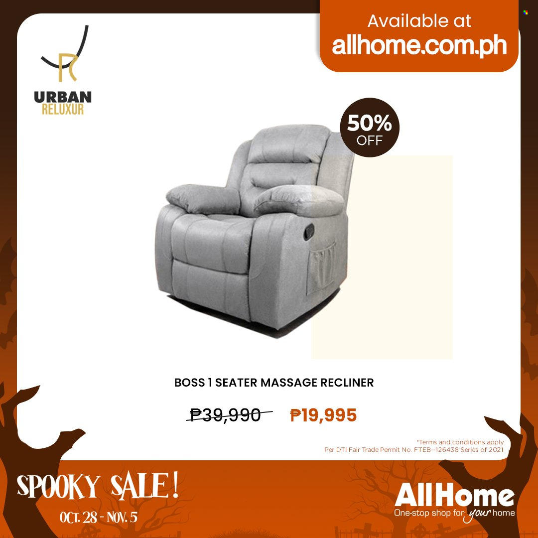 AllHome offer  - 28.10.2021 - 5.11.2021 - Sales products - recliner chair. Page 49.