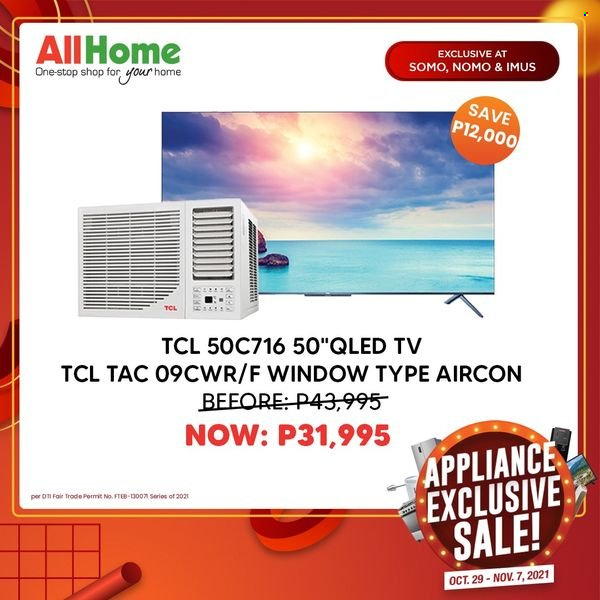 thumbnail - AllHome offer  - 29.10.2021 - 7.11.2021 - Sales products - TCL, qled tv, TV. Page 3.