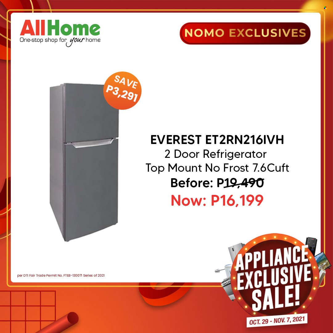 thumbnail - AllHome offer  - 29.10.2021 - 7.11.2021 - Sales products - refrigerator. Page 6.