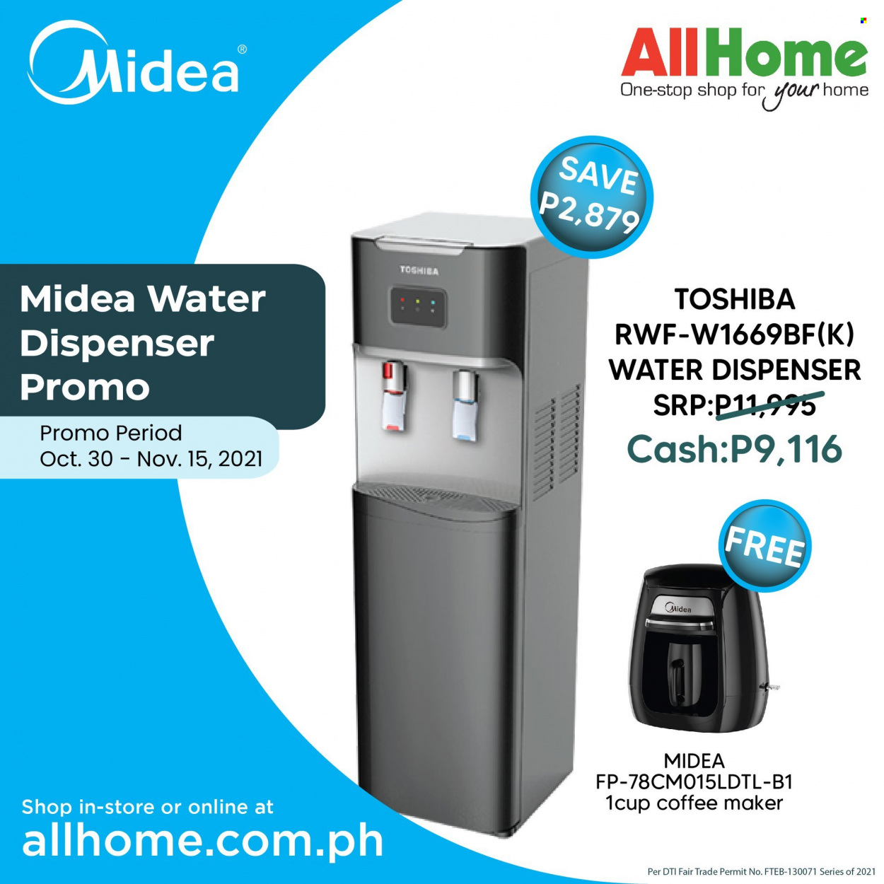 thumbnail - AllHome offer  - 30.10.2021 - 15.11.2021 - Sales products - dispenser, Toshiba, Midea, coffee machine. Page 2.