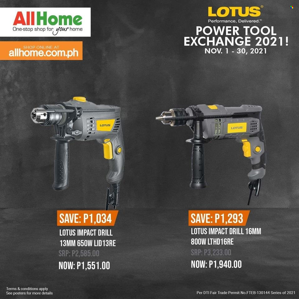 thumbnail - AllHome offer  - 1.11.2021 - 30.11.2021 - Sales products - Lotus, drill. Page 5.