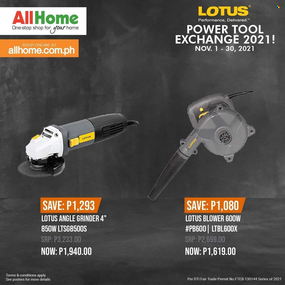 AllHome offer  - 1.11.2021 - 30.11.2021 - Sales products - Lotus, grinder, angle grinder, blower. Page 6.