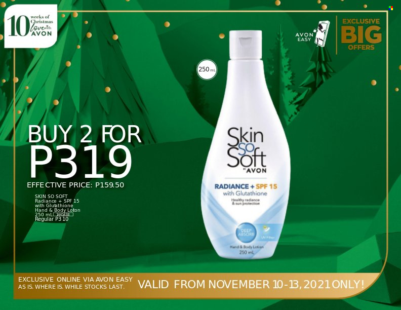 thumbnail - Avon offer  - 10.11.2021 - 13.11.2021 - Sales products - Avon, Skin So Soft. Page 4.