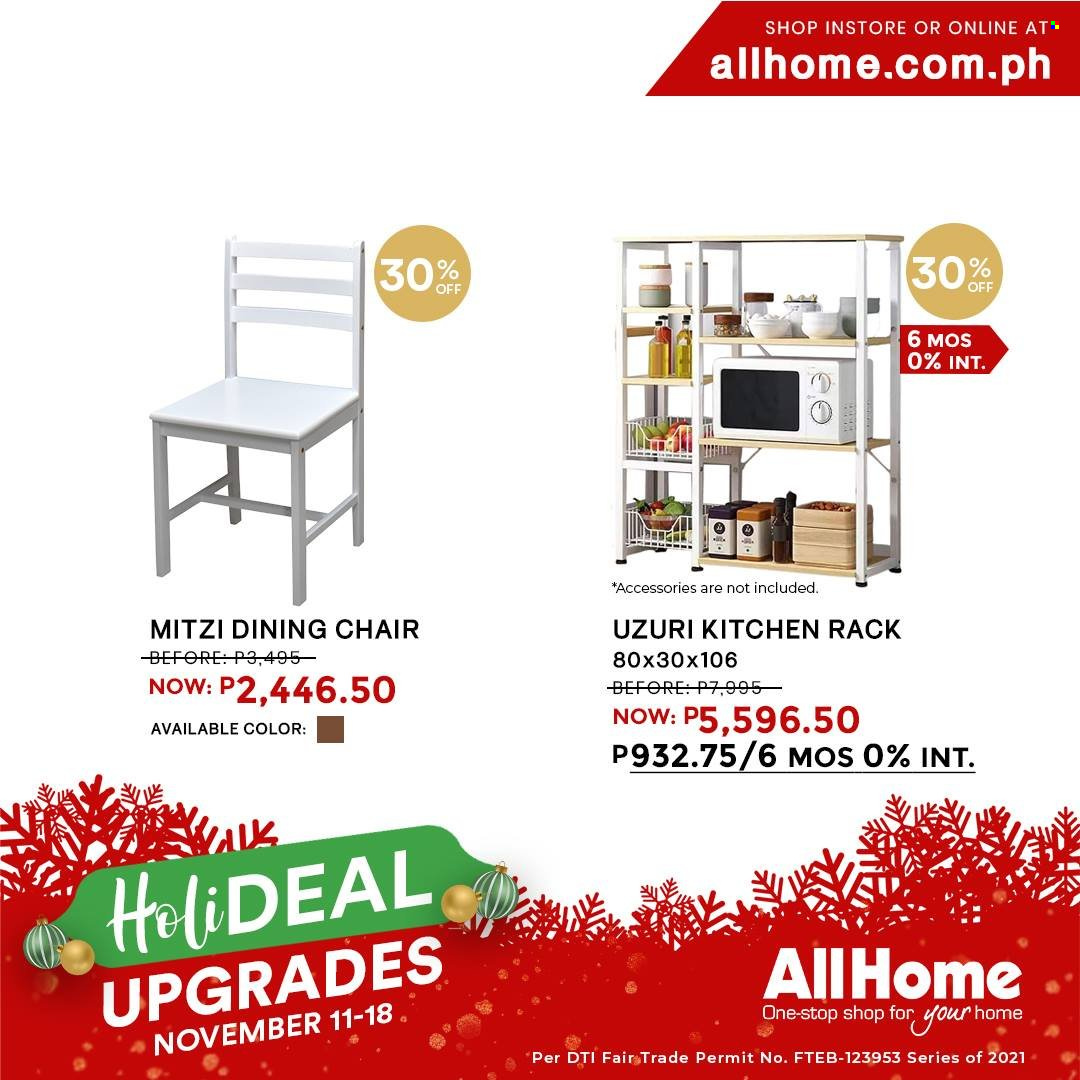 AllHome offer  - 11.11.2021 - 18.11.2021 - Sales products - chair pad, chair, dining chair. Page 3.
