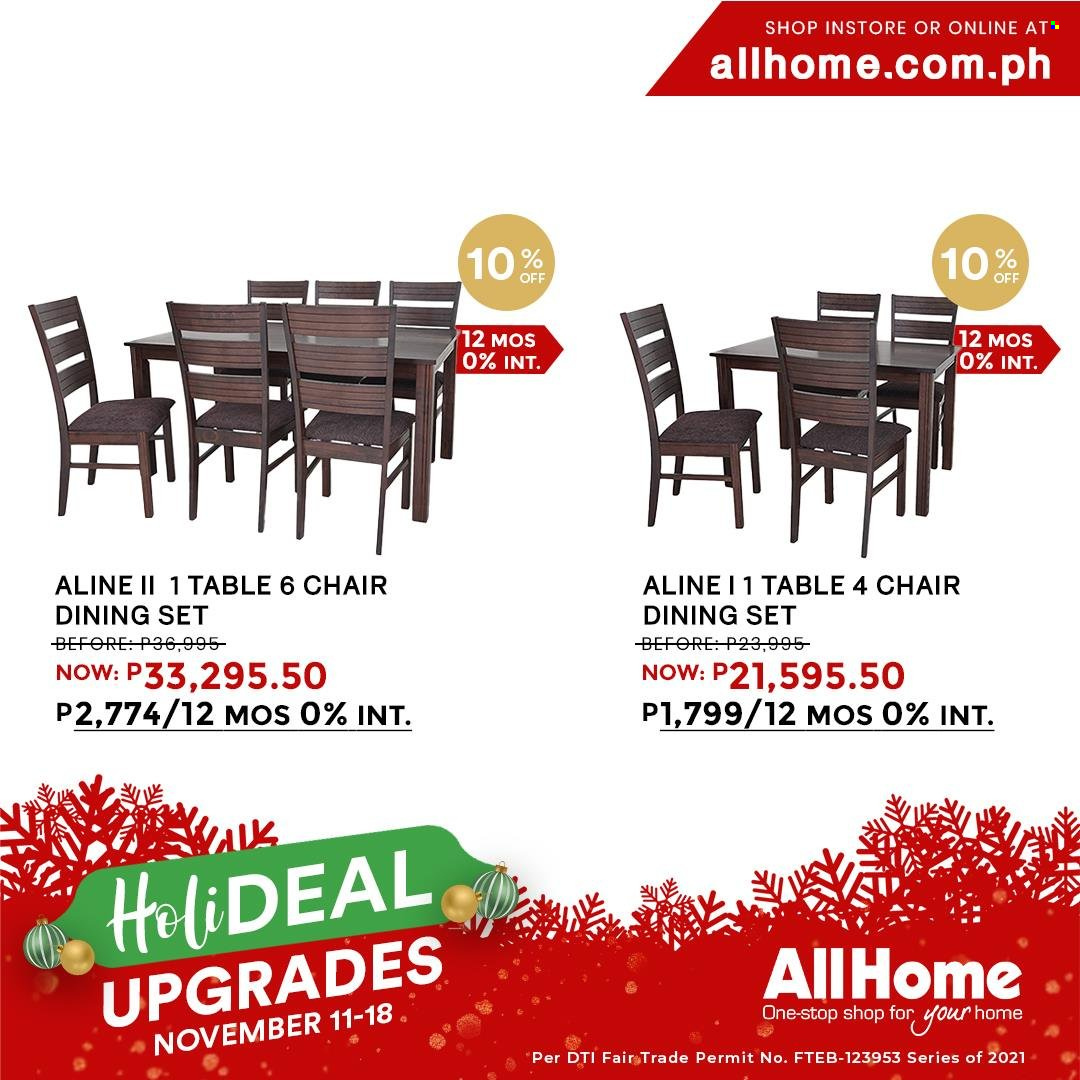 AllHome offer  - 11.11.2021 - 18.11.2021 - Sales products - dining set, table, chair. Page 6.