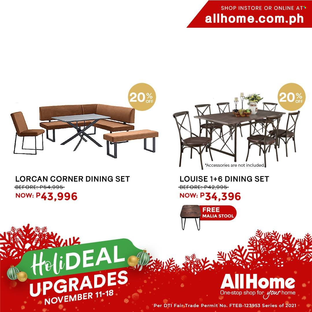AllHome offer  - 11.11.2021 - 18.11.2021 - Sales products - dining set, stool. Page 13.