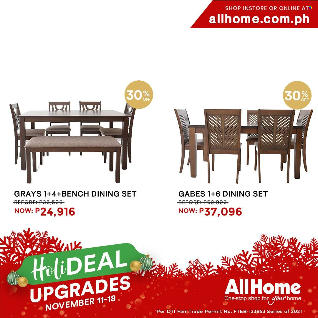 thumbnail - AllHome offer  - 11.11.2021 - 18.11.2021 - Sales products - dining set, bench. Page 15.