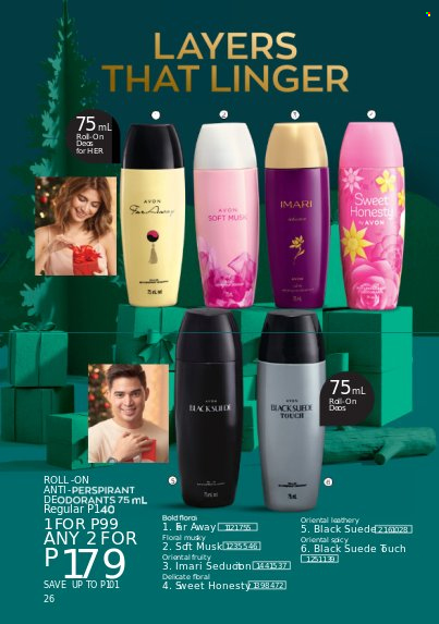 thumbnail - Avon offer  - 1.12.2021 - 31.12.2021 - Sales products - Avon, anti-perspirant, roll-on, Imari, deodorant. Page 26.