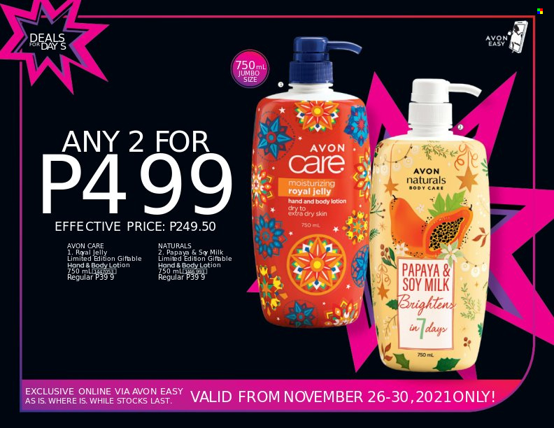 thumbnail - Avon offer  - 26.11.2021 - 30.11.2021 - Sales products - Avon, royal jelly, body lotion. Page 3.