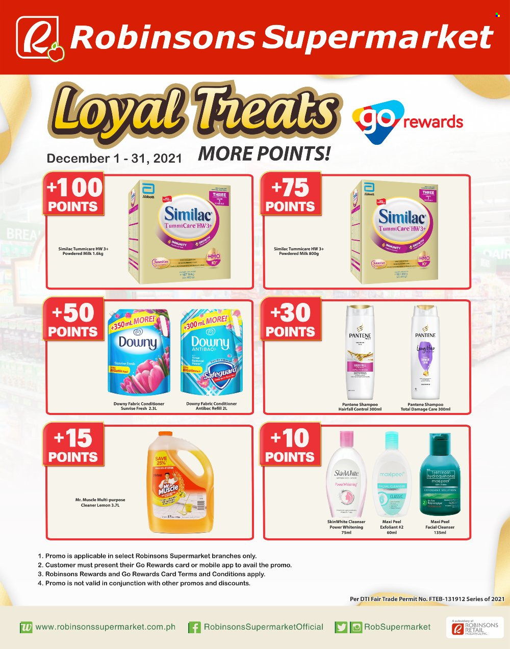 Robinsons Supermarket offer  - 1.12.2021 - 31.12.2021 - Sales products - powdered milk, Similac, cleaner, Mr. Muscle, fabric conditioner, shampoo, cleanser, Pantene. Page 1.