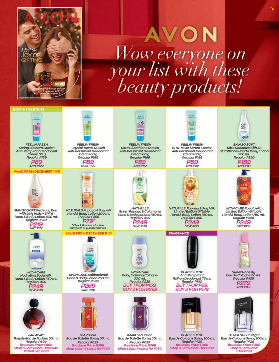 Avon offer  - Sales products - jelly, Avon, serum, Skin So Soft, royal jelly, body lotion, body milk, anti-perspirant, eau de parfum, eau de toilette, cologne, far away, fragrance, roll-on, Imari, deodorant. Page 1.