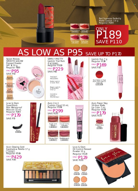 thumbnail - Avon offer  - 18.12.2021 - 31.12.2021 - Sales products - Avon, Palette, lip color, lipstick, mascara, waterproof mascara, face powder. Page 5.