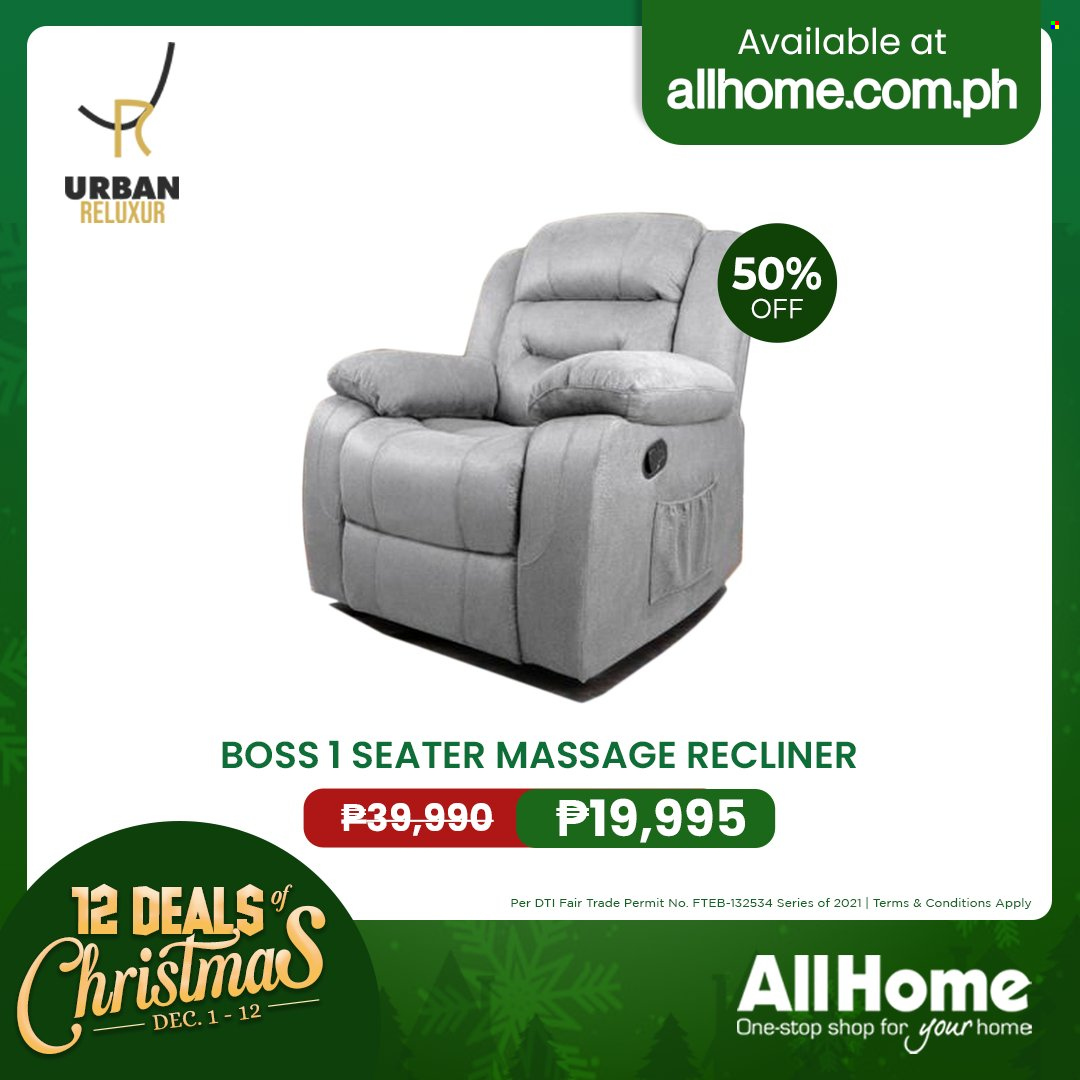 AllHome offer  - 1.12.2021 - 12.12.2021 - Sales products - recliner chair. Page 30.