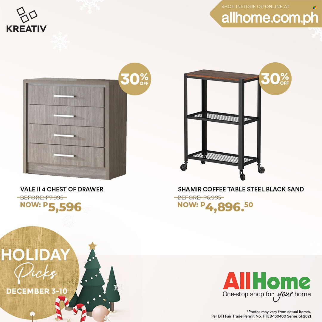 AllHome offer  - 3.12.2021 - 10.12.2021 - Sales products - table, coffee table. Page 3.