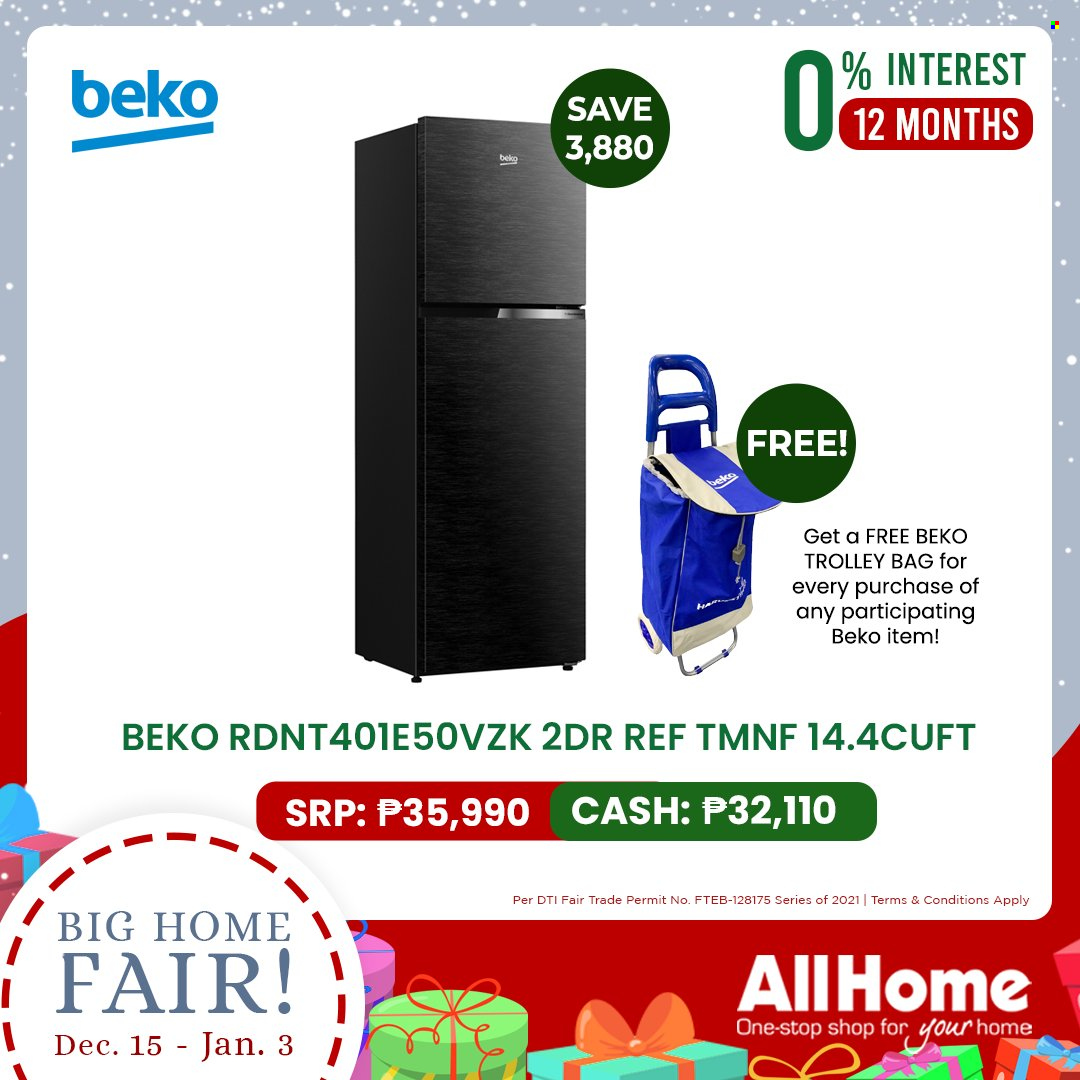 AllHome offer  - 15.12.2021 - 3.1.2022 - Sales products - Beko, bag, trolley bag. Page 7.