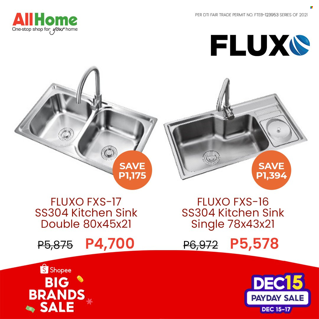 thumbnail - AllHome offer  - 15.12.2021 - 17.12.2021 - Sales products - sink. Page 15.