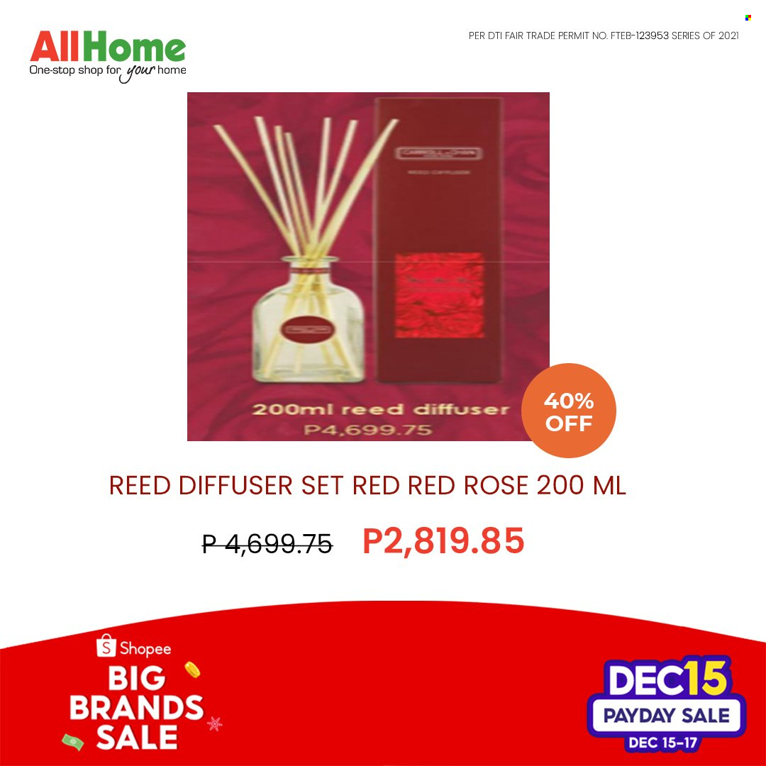 AllHome offer  - 15.12.2021 - 17.12.2021 - Sales products - diffuser, rose. Page 20.